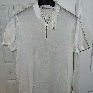 Vince NWT Men's Short-Sleeve White Minimalist Zip Collar Cotton Polo SRP $125